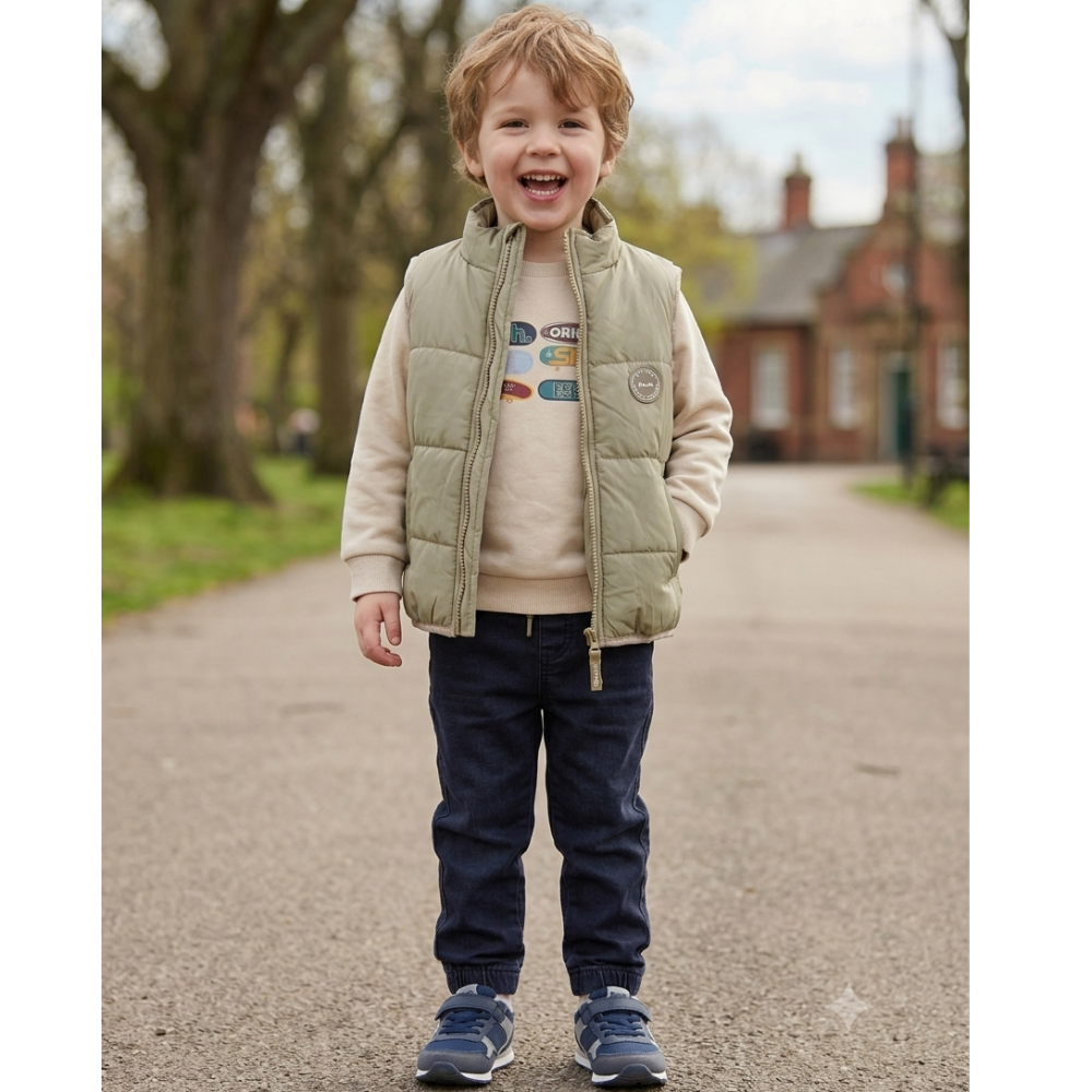 J15568: Boys Bench Padded Gilet, Sweatshirt & Denim Jean Outfit (2-6 Years) J15568: Boys Bench Padded Gilet, Sweatshirt & Denim Jean Outfit (2-6 Years)